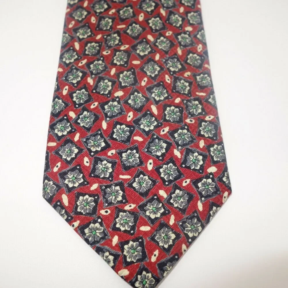 Vintage Hand Sewn Robert Talbott Wilmington Country Store Silk Tie Red Floral